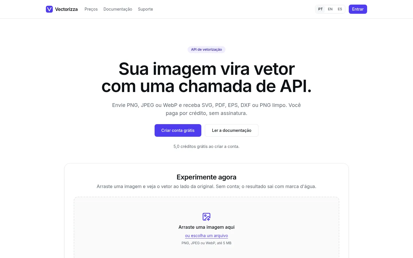 Página inicial do Vectorizza